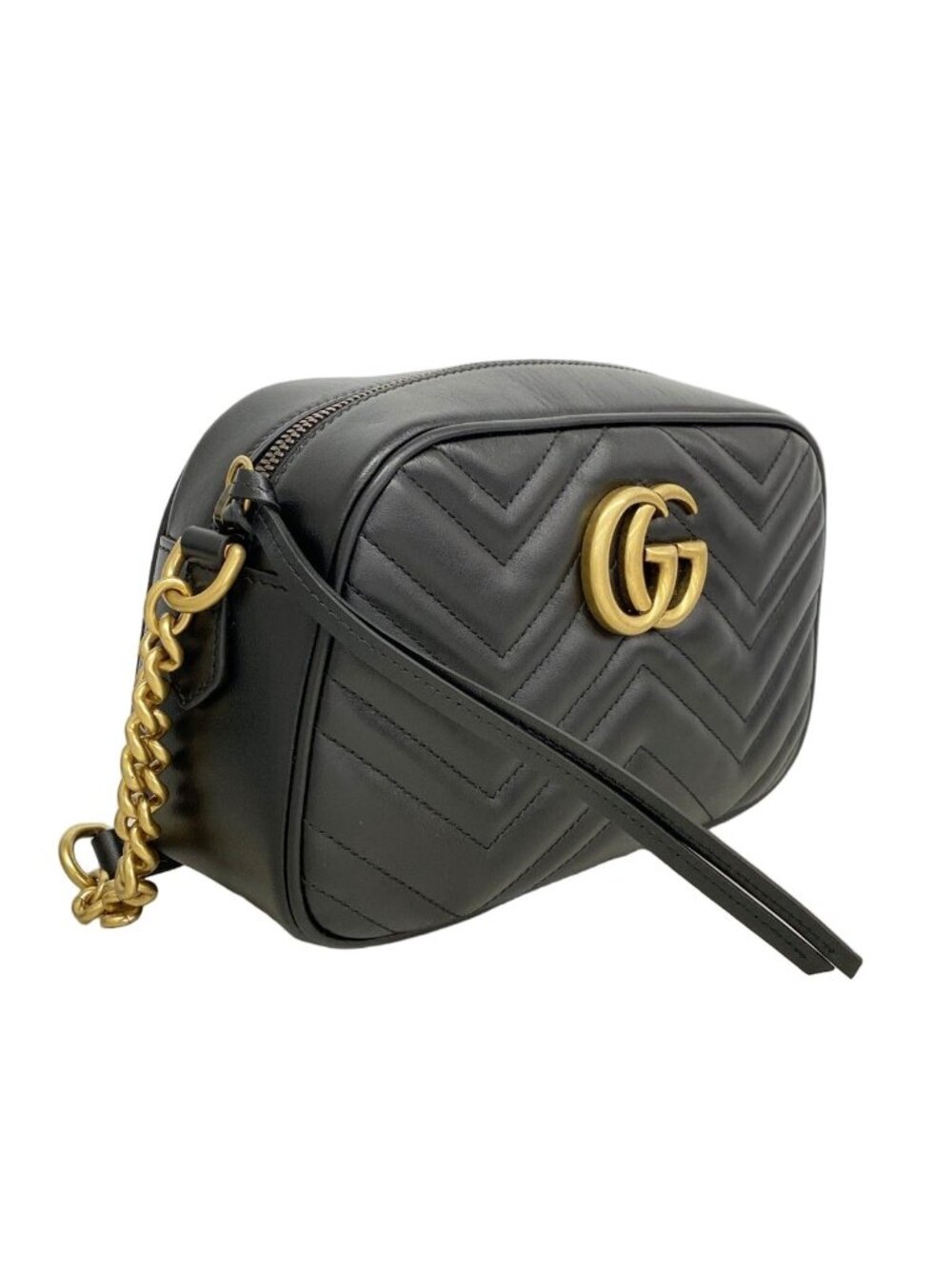 Gucci Shoulder Bag GG Marmont Leather Black Gold - Picture 2 of 7